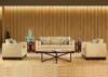 Fashionable Beige Color Fabric Hotel Public Area Wooden Frame 2 Seater Sofa