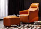 OEM Bedroom Modern Style Wooden Lounge Chair With Orange Color Leather