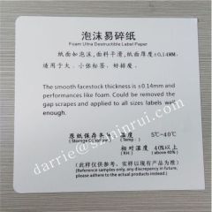 wite foam destructible label paper for printing small warranty screw label