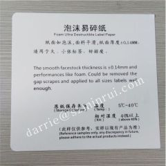 White Foam Destructive labels paper.printing Egg shell stickers material foam ultra destructible vinyl label paper