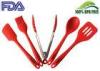 Red Silicone Kitchen Utensils Set With Brush / Turner / Tongs / Spatula And Spoon