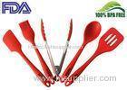 Red Silicone Kitchen Utensils Set With Brush / Turner / Tongs / Spatula And Spoon