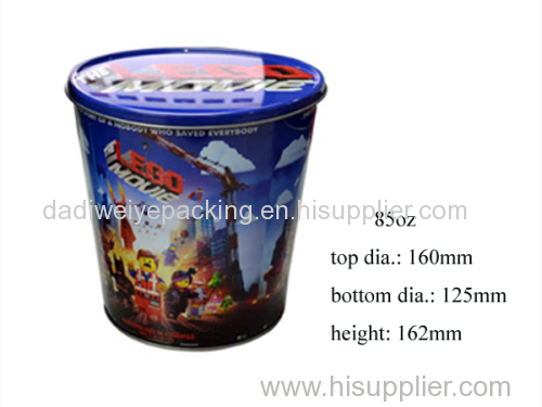 Round Embossing Metal Popcorn Bucket with Cover