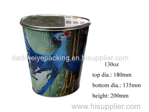 Round Embossing Metal Popcorn Tin Bucket with Cover