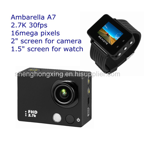 Ambarella 16MP 2.7K 30fps 2" screen camera with 1.5" screen watch remote