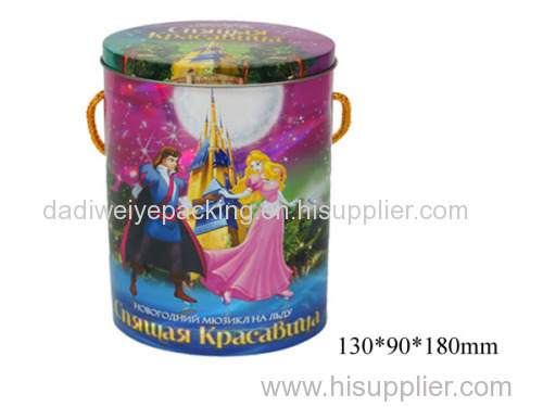 Round Metal Tin Can with Handle and Cover