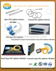 fanout optic fiber PLC splitter devices/bare PLC fiber splitter device SFF and cassette type PLC splitter module