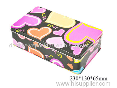 Heart-shaped pattern rectangle metal tin box