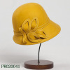 Yellow wool felt hat with flower ribbon bowknot wool winter hat for lady