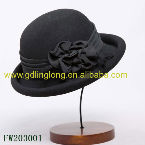 New Arrival Fahion Wool Felt Male Black Fedora Hat Bowler Hat Lady Wool Hat