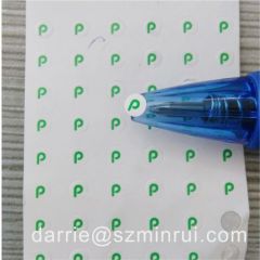 Round Destructible warranty sticker on the macropoker self adhesive crumblin diameter 2.5mm.Small tamper evident labels