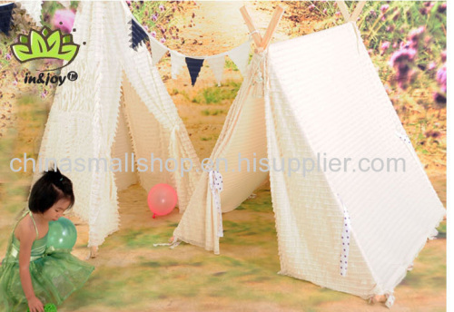 Kids girls Play Room Indian Wood Tent Indoor Outdoor Princess White Lace Teepee wigwarm