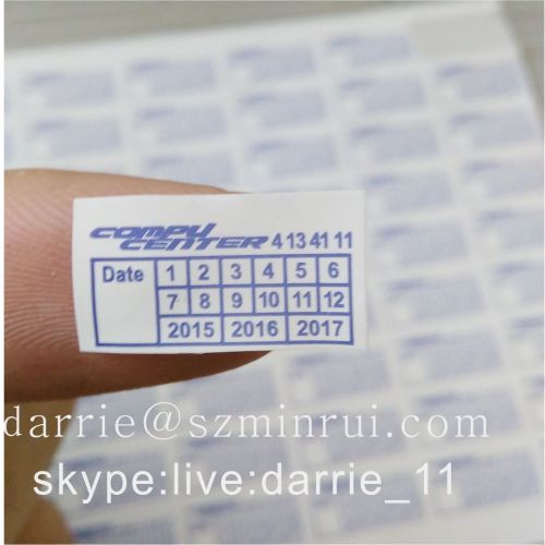 Custom 9X17mm date warranty stickers.warranty void if seal broken with destructible vinyl label. ree design for you