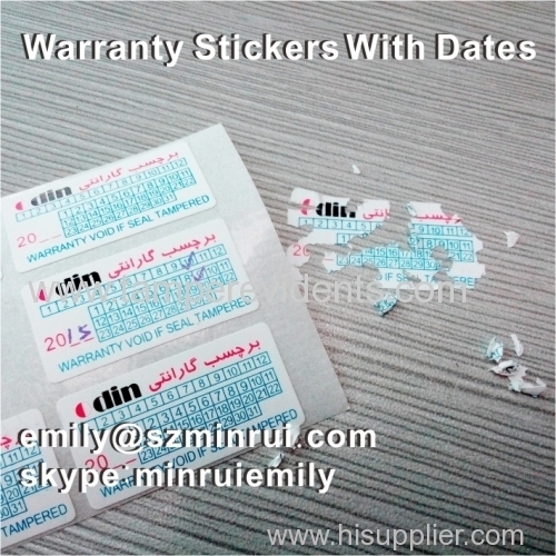 Destructible Warranty Adhesive Label with Dates Printed for Security Screw Stickers