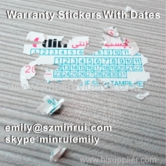 Warranty Date Code Stickers for Security Screw Sticker Use