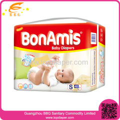 with printed PE film dry first disposable baby diaper in wholesale