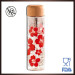 500ml full printed logo glass water bottle with bamboo cap