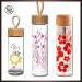 500ml full printed logo glass water bottle with bamboo cap