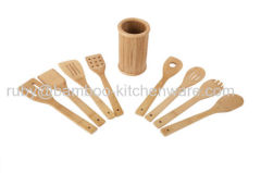 Manmade Long Handle Bamboo Wooden Kitchen Dinnerware Fork and Spoon Utensil Gift Set