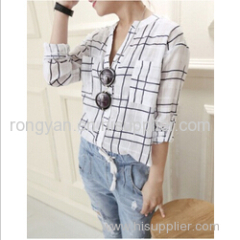 Women's stand collar check pattern printed shirt