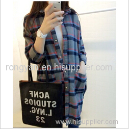 Women's fit long section plaid flannel shirt