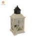 White Washed Metal Black Top Panes Glass Wood Candle Lantern For Home decor