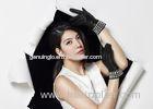 Crystal Cuff Fashion Leather Gloves With Women Black Sheep Leather Mittens