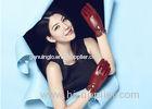 Popular Fashion Women Red Genuine Leather Gloves with Elastic at Wrist and Bow