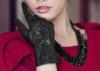Lace Cuff Black Women Leather Driving Gloves Touch Screen Fashion Style Ladies Gloves