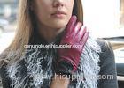 Red High End Real Sheep Lamb Leather Driving Gloves Womens Winter Warm Gloves