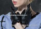 Short Friling Cuff Ladies Leather Driving Gloves With Black Hollow Sheep Leather
