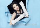 Belt Cuff Zipper Ladies Long Leather Gloves With White Goat Leather Adjust Cuff