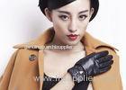 Classic Women Ladies Winter Leather Gloves With Embroider Belt Cuff Elastic Wrist