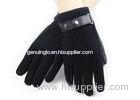 Wool Knit And Sheep Leather Men's Leather Gloves With Bassic Style Black Color