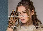Women Short Leopard Printed Zipper Leather Gloves With Sheep Leather & Pig Suede