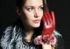 Custom Wool Knitted Women Wearing Sheep Leather Fur hand Gloves Red for Weddinh or Party