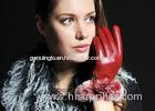 Custom Wool Knitted Women Wearing Sheep Leather Fur hand Gloves Red for Weddinh or Party