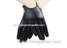 Luxury Ladies Black Leather Driving Gloves With Zipper Cuff Embroidered Sheep Leather