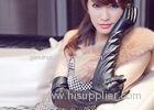 Button Cuff Women's Sexy Leather Gloves / Sheep Lamb Leather Hand Glove Black or Blue