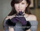 Sheep Lamb Leather Winter Fur Gloves With Mix Color Rabbit Fur Cuff Lace Shell