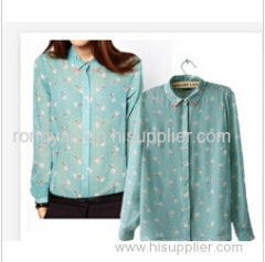 Women's dog print chiffon shirt with triangle metal on collar