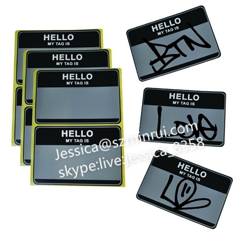 High Quality Black Color Hello My Name Is Name Labels Blank Eggshell Stickers For Tamper Evident Warning Use