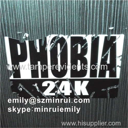 Black printed 10x6cm brittle destructive vinyl eggshell stickers