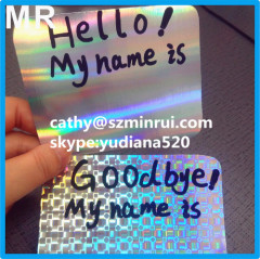 Custom printing Hello my name is strong permanent adhesive hologram eggshell sticker