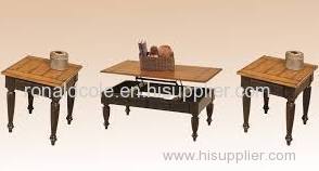 Country Black Wood Lift-Top 3pc Coffee Table Set w/Square End Table