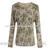 Spring / Autumn Green Flower Water Printed Knitting Sweater With Shell Buttons