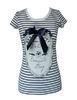 Cute Girls Summer blue white striped t shirt With Diamond Beading