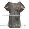 Grey Casual Ladies Clothing / lady's t shirt With Sequins and Embroidery