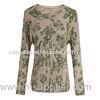 Spring / Autumn Green Flower Water Printed Knitting Sweater With Shell Buttons