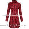 Geometrical black and red wool-like ladies casual long dress for Autumn